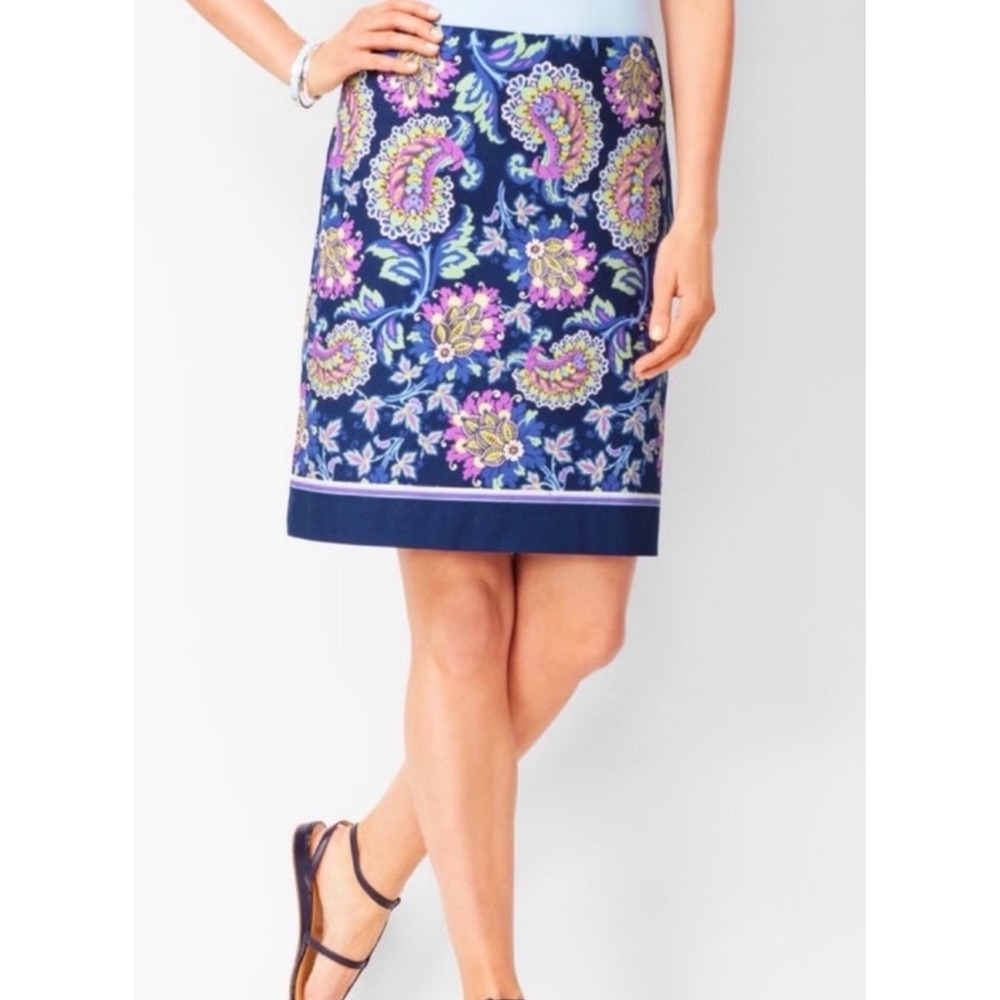 Talbots Pencil Skirt Paisley Floral Navy Lavender Women's Size 6 Preppy Cute